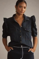 Pilcro Ruffle-Sleeve Denim Buttondown Shirt