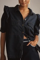 Pilcro Ruffle-Sleeve Denim Buttondown Shirt