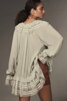 By Anthropologie Sheer Ruffle Ribbon Blouse