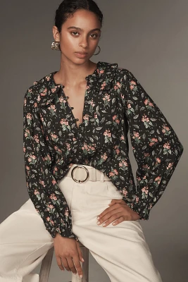 The Keira Collared Button-Front Blouse by Pilcro: Long-Sleeve Edition