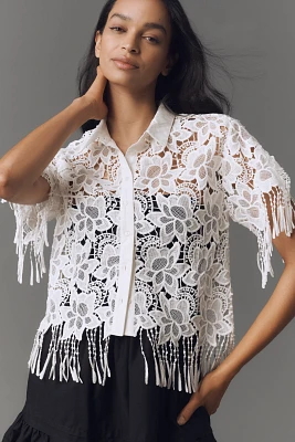 Walter Baker Ollie Short-Sleeve Lace Fringe Top