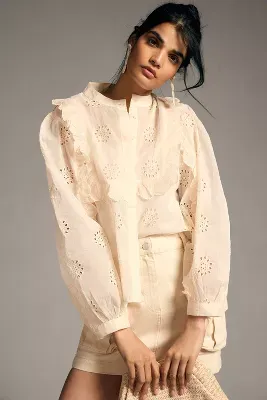 Mille Noisette Eyelet Buttondown Top