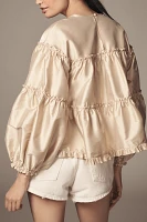 Mille Mae Balloon Sleeve Tiered-Ruffle Blouse