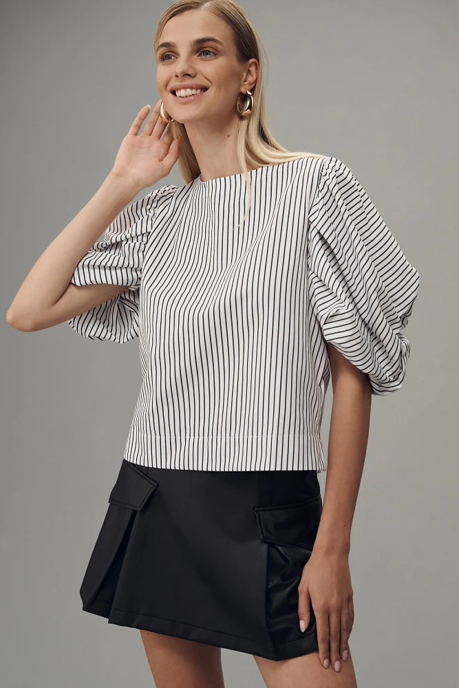 Maeve Puff-Sleeve Boatneck Top