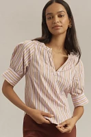 Maeve Puff-Sleeve V-Neck Blouse