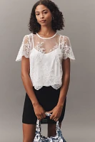 By Anthropologie Short-Sleeve Sheer Lace Top