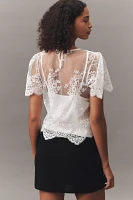 By Anthropologie Short-Sleeve Sheer Lace Top