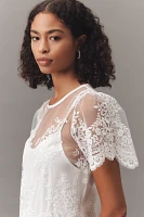 By Anthropologie Short-Sleeve Sheer Lace Top