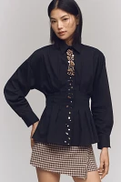 The Tobie Pleated Blouse by Exquise: Long-Sleeve Embellished Edition