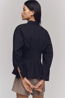 The Tobie Pleated Blouse by Exquise: Long-Sleeve Embellished Edition