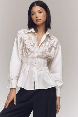 The Tobie Pleated Blouse by Exquise: Long-Sleeve Star Edition