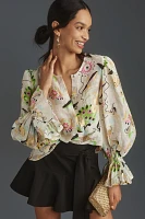 Cynthia Rowley Long-Sleeve Linen Silk Blouse