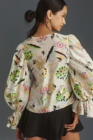 Cynthia Rowley Long-Sleeve Linen Silk Blouse