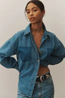 MABLE Long-Sleeve Burnout Pocket Denim Buttondown Shirt