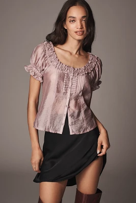 Pilcro Short-Sleeve Sheer Silky Blouse