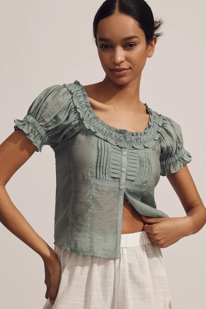 Pilcro Short-Sleeve Sheer Silky Blouse