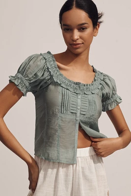 Pilcro Short-Sleeve Sheer Silky Blouse