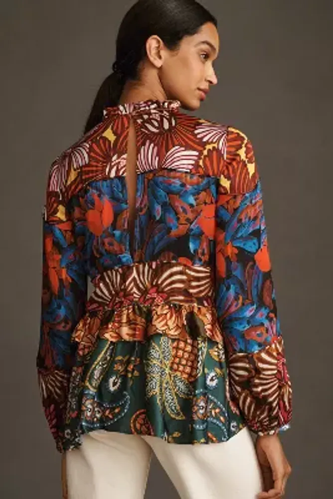 Farm Rio Long-Sleeve Printed Tiered Blouse