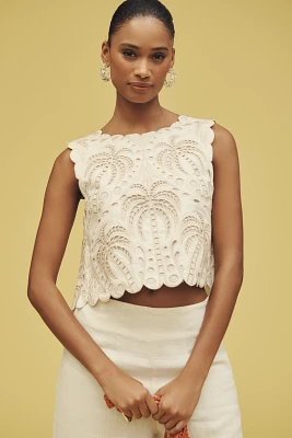 Farm Rio x Anthropologie Eyelet Open-Back Cropped Tank