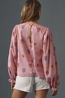 Farm Rio Balloon-Sleeve Popover Top