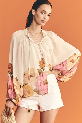 Farm Rio x Anthropologie Puff-Sleeve Boat-Neck Blouse
