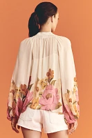 Farm Rio x Anthropologie Puff-Sleeve Boat-Neck Blouse