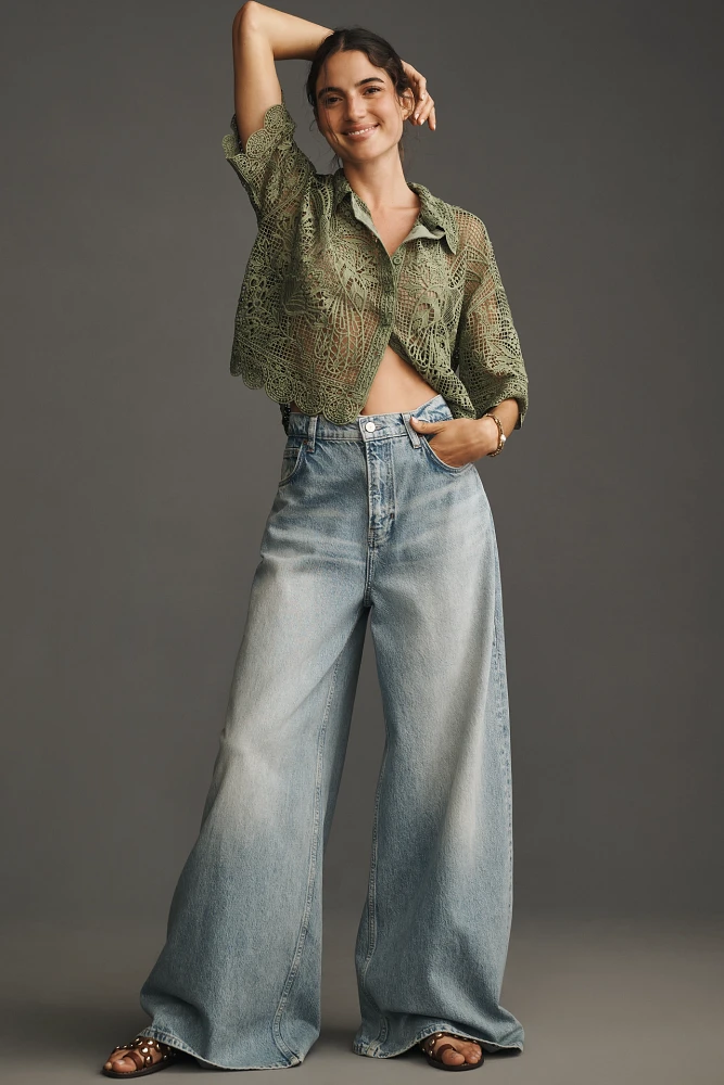 Farm Rio x Anthropologie Short-Sleeve Scallop Eyelet Blouse