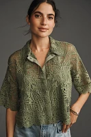 Farm Rio x Anthropologie Short-Sleeve Scallop Eyelet Blouse