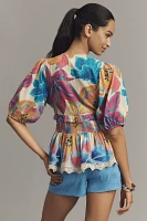 Farm Rio x Anthropologie Puff-Sleeve Tie-Front Blouse