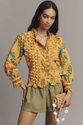 Farm Rio x Anthropologie Puff-Sleeve Ruched Blouse
