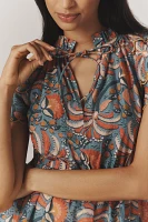 Farm Rio x Anthropologie Printed Richelieu High-Neck Short-Sleeve Ruffle Blouse