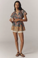 Farm Rio x Anthropologie Printed Richelieu High-Neck Short-Sleeve Ruffle Blouse