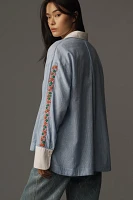 Essentiel Antwerp Harkle Embroidered-Sleeve Buttondown Shirt