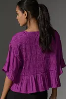 By Anthropologie Silky Smocked Swing Top
