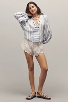 By Anthropologie Linen Dolman Lace-Up Blouse