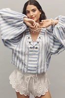 By Anthropologie Linen Dolman Lace-Up Blouse
