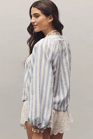 By Anthropologie Linen Dolman Lace-Up Blouse
