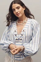 By Anthropologie Linen Dolman Lace-Up Blouse