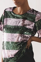 Maeve Short-Sleeve Sequin Striped Top