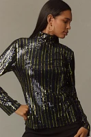 Maeve Stripe Sequin Turtleneck Blouse