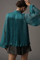 By Anthropologie Sheer Pleated Cape-Sleeve Blouse