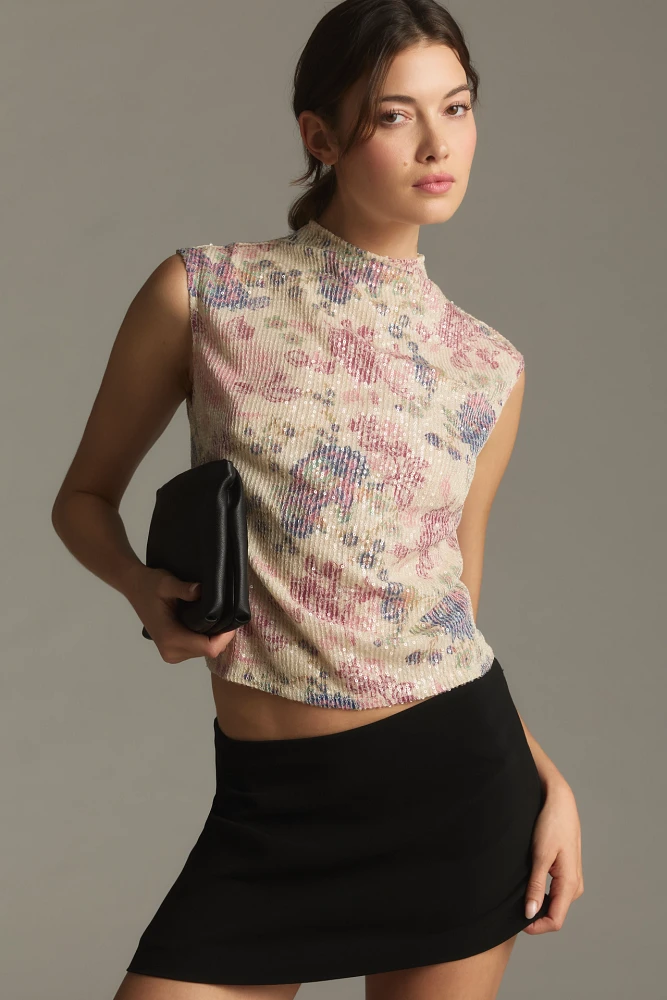 By Anthropologie Mock-Neck Sequin Shell Top