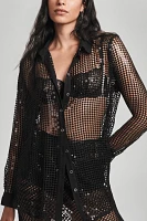 Pilcro Long-Sleeve Chainmail Buttondown Blouse