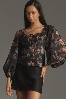 By Anthropologie Sheer Balloon-Sleeve Blouse