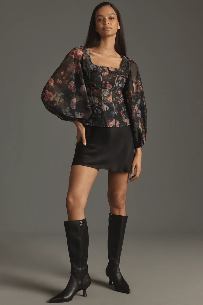 By Anthropologie Sheer Balloon-Sleeve Blouse
