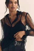 Maeve Long-Sleeve Sheer Tulle Blouse