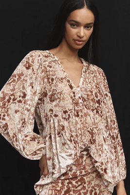 By Anthropologie Long-Sleeve Velvet Tunic Top