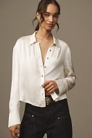 Pilcro Cropped Satin Buttondown Blouse