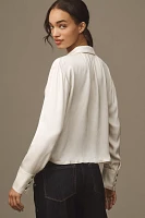 Pilcro Cropped Satin Buttondown Blouse