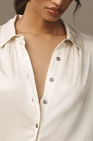 Pilcro Cropped Satin Buttondown Blouse